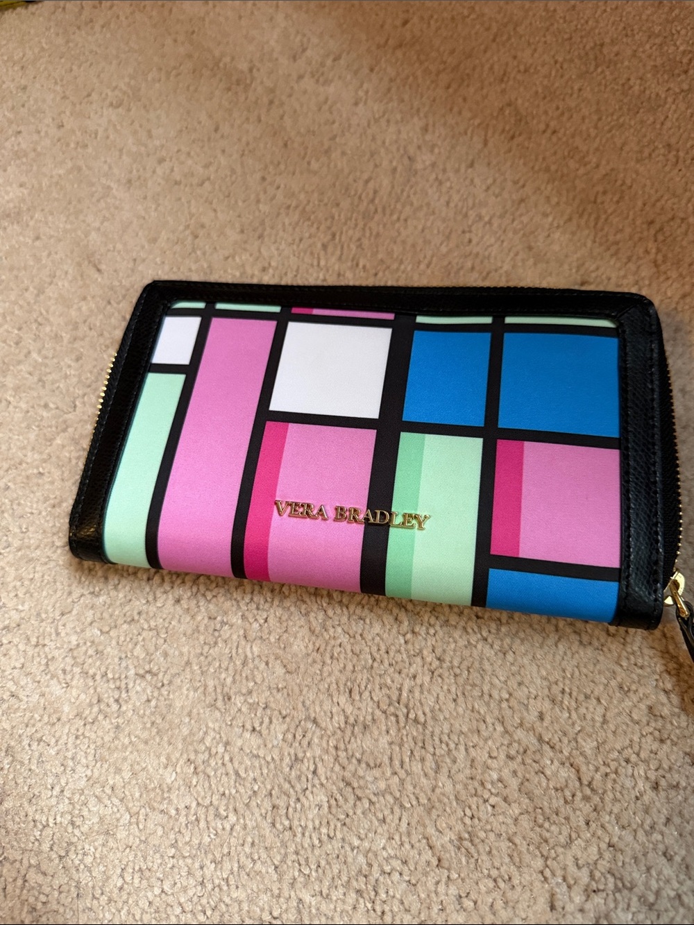 Vera Bradley Geometric Colorblock Zip Wallet in Pink, Blue, Mint, White